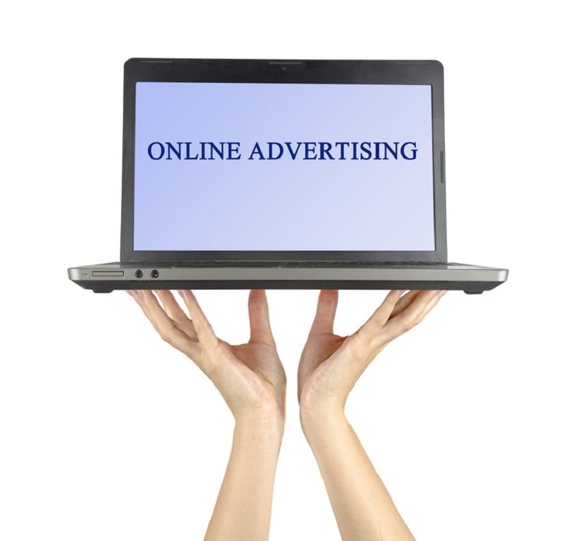 Top Online Promotional Methods for Marijuana Products. Laptop saying online advertising.