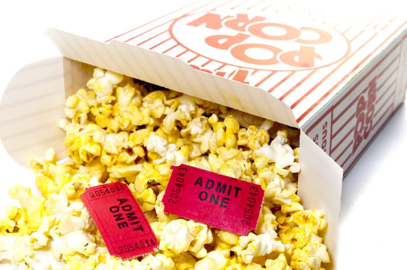 popcorn with admit one tickets, stoner movies