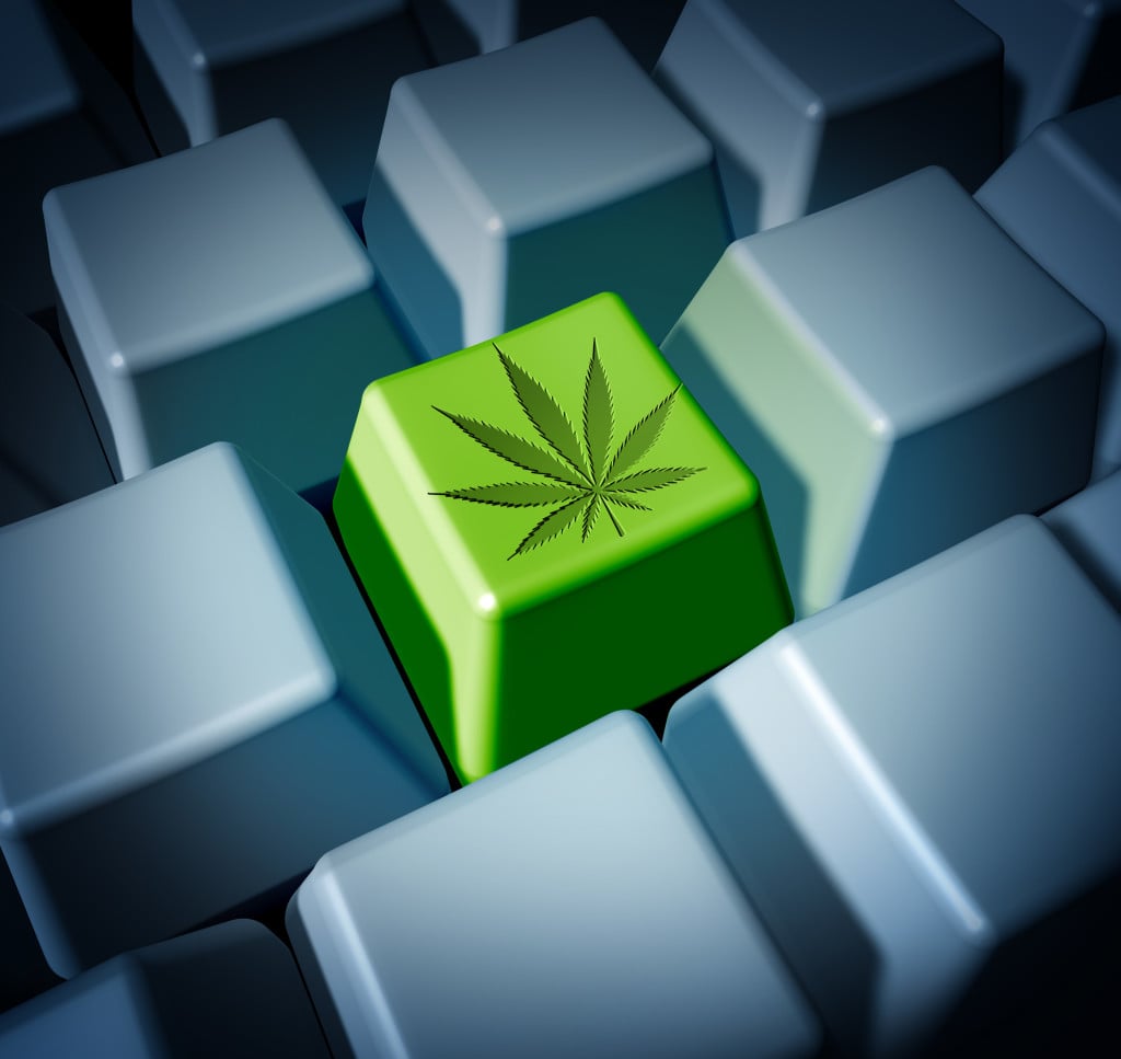 The Best Online Weed Shops. Keyboard with weed leaf on it.