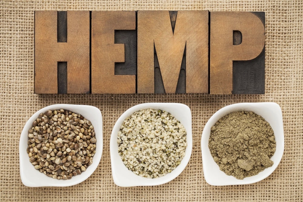 Hemp can help save the environment with it's many uses. Letter blocks spelling 'hemp' next to ground hemp.