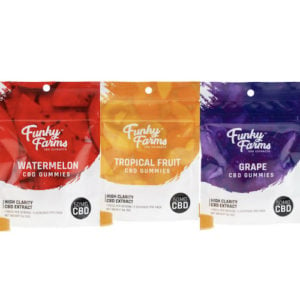 three packages of colorful cbd gummies, funky farms cbd 