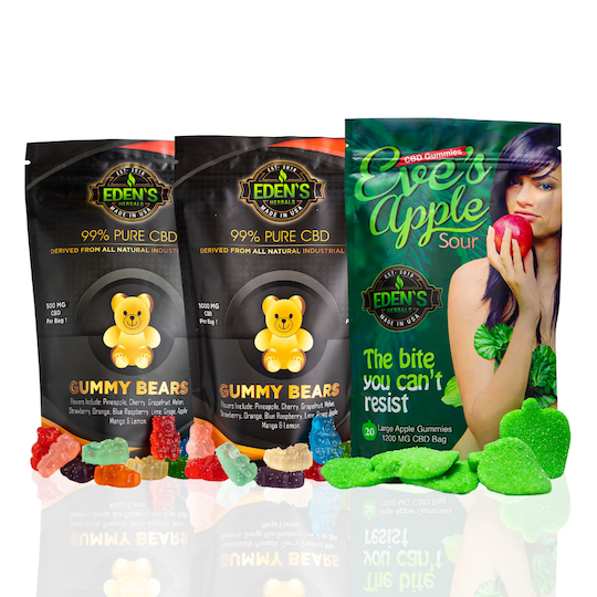 three packages of gummy bears, eden's herbals review 