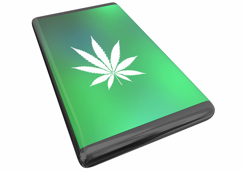 mobile phone with marijuana leaf on it, contactless transactions for the cannabis industry