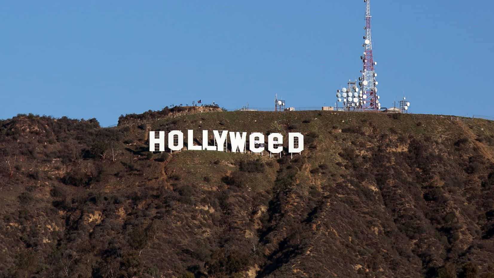 Hollyweed sign. Hollywood sign prank turned into Hollyweed. 