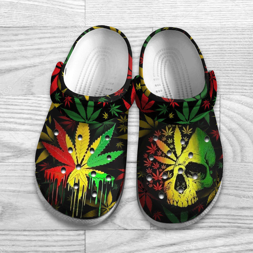 weed crocs with a skull design