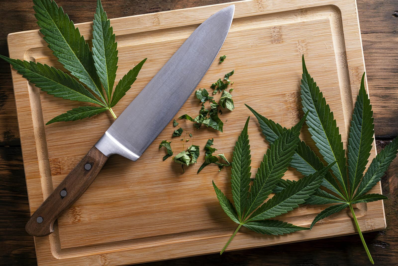 cannabis edibles on a cutting board 