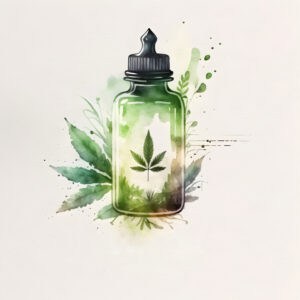 cbd bottle with cannabis leaf on it for cannabis marketing